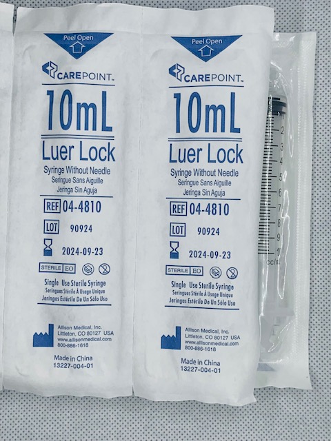 Care Touch Syringe with Luer Lock Tip, 10ml - 100 Sterile Syringes (No
