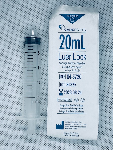 20mL luer lock syringe without needle